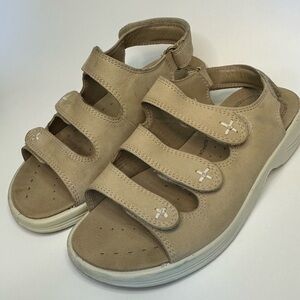 Ecco Women’s Sandals 6.5 37 Leather Nubuck Arch Support Strap Shock Point Beige